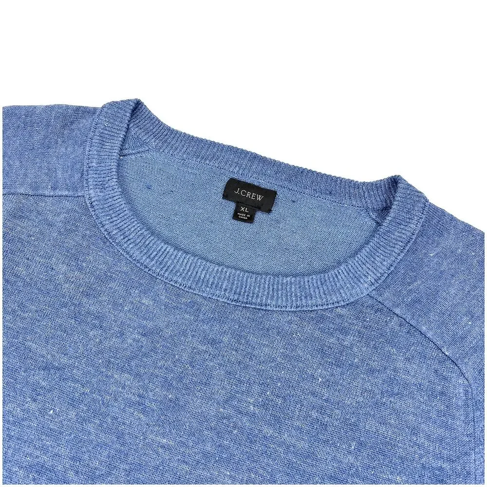 J Crew Linen Cotton Crewneck Sweater XL Blue Lightweight Coastal Preppy